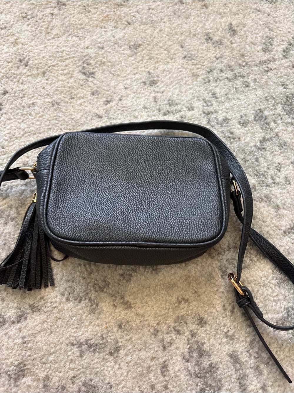 Classic Black Leather Crossbody Bag with Tassel